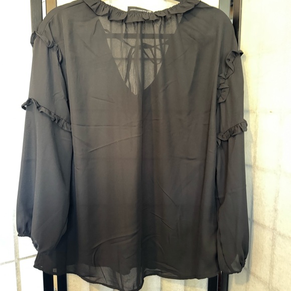 NY&C Sheer Black Blouse with Ruffle Details - Picture 2 of 2